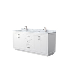 Load image into Gallery viewer, Wyndham Collection Vanity Wyndham Collection WCF292972DWHCMUNSMXX Miranda 72 Inch Double Bathroom Vanity in White, White Carrara Marble Countertop, Undermount Square Sinks, Brushed Nickel Trim