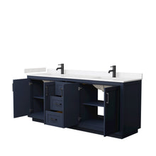Load image into Gallery viewer, Wyndham Collection Vanity Wyndham Collection WCF292980DBBC2UNSMXX Miranda 80 Inch Double Bathroom Vanity in Dark Blue, Light-Vein Carrara Cultured Marble Countertop, Undermount Square Sinks, Matte Black Trim