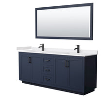 Load image into Gallery viewer, Wyndham Collection Vanity Wyndham Collection WCF292980DBBWCUNSM70 Miranda 80 Inch Double Bathroom Vanity in Dark Blue, White Cultured Marble Countertop, Undermount Square Sinks, Matte Black Trim, 70 Inch Mirror