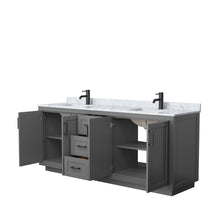 Load image into Gallery viewer, Wyndham Collection Vanity Wyndham Collection WCF292980DGBCMUNSMXX Miranda 80 Inch Double Bathroom Vanity in Dark Gray, White Carrara Marble Countertop, Undermount Square Sinks, Matte Black Trim