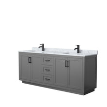 Load image into Gallery viewer, Wyndham Collection Vanity Wyndham Collection WCF292980DGBCMUNSMXX Miranda 80 Inch Double Bathroom Vanity in Dark Gray, White Carrara Marble Countertop, Undermount Square Sinks, Matte Black Trim