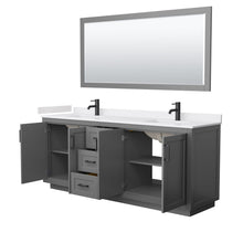 Load image into Gallery viewer, Wyndham Collection Vanity Wyndham Collection WCF292980DGBWCUNSM70 Miranda 80 Inch Double Bathroom Vanity in Dark Gray, White Cultured Marble Countertop, Undermount Square Sinks, Matte Black Trim, 70 Inch Mirror