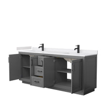 Load image into Gallery viewer, Wyndham Collection Vanity Wyndham Collection WCF292980DGBWCUNSMXX Miranda 80 Inch Double Bathroom Vanity in Dark Gray, White Cultured Marble Countertop, Undermount Square Sinks, Matte Black Trim