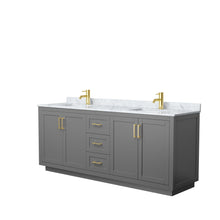 Load image into Gallery viewer, Wyndham Collection Vanity Wyndham Collection WCF292980DGGCMUNSMXX Miranda 80 Inch Double Bathroom Vanity in Dark Gray, White Carrara Marble Countertop, Undermount Square Sinks, Brushed Gold Trim