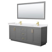 Load image into Gallery viewer, Wyndham Collection Vanity Wyndham Collection WCF292980DGGWCUNSM70 Miranda 80 Inch Double Bathroom Vanity in Dark Gray, White Cultured Marble Countertop, Undermount Square Sinks, Brushed Gold Trim, 70 Inch Mirror