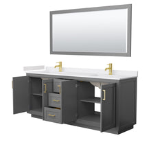 Load image into Gallery viewer, Wyndham Collection Vanity Wyndham Collection WCF292980DGGWCUNSM70 Miranda 80 Inch Double Bathroom Vanity in Dark Gray, White Cultured Marble Countertop, Undermount Square Sinks, Brushed Gold Trim, 70 Inch Mirror