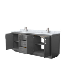 Load image into Gallery viewer, Wyndham Collection Vanity Wyndham Collection WCF292980DKGCMUNSMXX Miranda 80 Inch Double Bathroom Vanity in Dark Gray, White Carrara Marble Countertop, Undermount Square Sinks, Brushed Nickel Trim