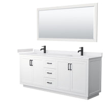 Load image into Gallery viewer, Wyndham Collection Vanity Wyndham Collection WCF292980DWBWCUNSM70 Miranda 80 Inch Double Bathroom Vanity in White, White Cultured Marble Countertop, Undermount Square Sinks, Matte Black Trim, 70 Inch Mirror