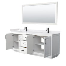 Load image into Gallery viewer, Wyndham Collection Vanity Wyndham Collection WCF292980DWBWCUNSM70 Miranda 80 Inch Double Bathroom Vanity in White, White Cultured Marble Countertop, Undermount Square Sinks, Matte Black Trim, 70 Inch Mirror