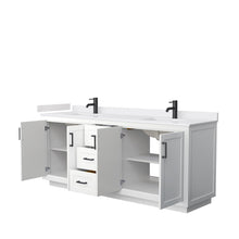 Load image into Gallery viewer, Wyndham Collection Vanity Wyndham Collection WCF292980DWBWCUNSMXX Miranda 80 Inch Double Bathroom Vanity in White, White Cultured Marble Countertop, Undermount Square Sinks, Matte Black Trim