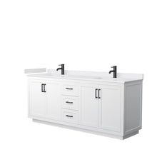 Load image into Gallery viewer, Wyndham Collection Vanity Wyndham Collection WCF292980DWBWCUNSMXX Miranda 80 Inch Double Bathroom Vanity in White, White Cultured Marble Countertop, Undermount Square Sinks, Matte Black Trim