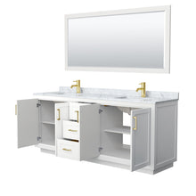 Load image into Gallery viewer, Wyndham Collection Vanity Wyndham Collection WCF292980DWGCMUNSM70 Miranda 80 Inch Double Bathroom Vanity in White, White Carrara Marble Countertop, Undermount Square Sinks, Brushed Gold Trim, 70 Inch Mirror
