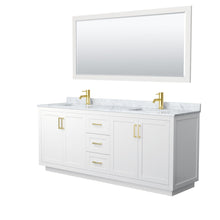 Load image into Gallery viewer, Wyndham Collection Vanity Wyndham Collection WCF292980DWGCMUNSM70 Miranda 80 Inch Double Bathroom Vanity in White, White Carrara Marble Countertop, Undermount Square Sinks, Brushed Gold Trim, 70 Inch Mirror