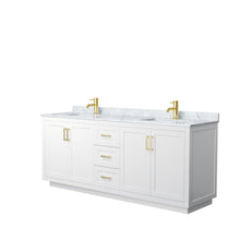 Load image into Gallery viewer, Wyndham Collection Vanity Wyndham Collection WCF292980DWGCMUNSMXX Miranda 80 Inch Double Bathroom Vanity in White, White Carrara Marble Countertop, Undermount Square Sinks, Brushed Gold Trim