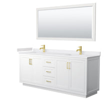 Load image into Gallery viewer, Wyndham Collection Vanity Wyndham Collection WCF292980DWGWCUNSM70 Miranda 80 Inch Double Bathroom Vanity in White, White Cultured Marble Countertop, Undermount Square Sinks, Brushed Gold Trim, 70 Inch Mirror