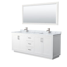 Load image into Gallery viewer, Wyndham Collection Vanity Wyndham Collection WCF292980DWHCMUNSM70 Miranda 80 Inch Double Bathroom Vanity in White, White Carrara Marble Countertop, Undermount Square Sinks, Brushed Nickel Trim, 70 Inch Mirror