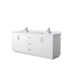 Load image into Gallery viewer, Wyndham Collection Vanity Wyndham Collection WCF292980DWHCMUNSMXX Miranda 80 Inch Double Bathroom Vanity in White, White Carrara Marble Countertop, Undermount Square Sinks, Brushed Nickel Trim