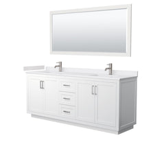 Load image into Gallery viewer, Wyndham Collection Vanity Wyndham Collection WCF292980DWHWCUNSM70 Miranda 80 Inch Double Bathroom Vanity in White, White Cultured Marble Countertop, Undermount Square Sinks, Brushed Nickel Trim, 70 Inch Mirror