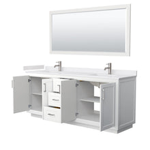 Load image into Gallery viewer, Wyndham Collection Vanity Wyndham Collection WCF292980DWHWCUNSM70 Miranda 80 Inch Double Bathroom Vanity in White, White Cultured Marble Countertop, Undermount Square Sinks, Brushed Nickel Trim, 70 Inch Mirror