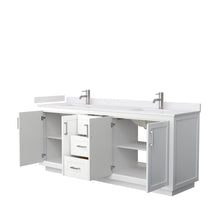 Load image into Gallery viewer, Wyndham Collection Vanity Wyndham Collection WCF292980DWHWCUNSMXX Miranda 80 Inch Double Bathroom Vanity in White, White Cultured Marble Countertop, Undermount Square Sinks, Brushed Nickel Trim