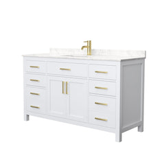 Load image into Gallery viewer, Wyndham Collection Vanity Wyndham Collection WCG242460SWGCCUNSMXX Beckett 60 Inch Single Bathroom Vanity in White, Carrara Cultured Marble Countertop, Undermount Square Sink, Brushed Gold Trim