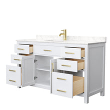 Load image into Gallery viewer, Wyndham Collection Vanity Wyndham Collection WCG242460SWGCCUNSMXX Beckett 60 Inch Single Bathroom Vanity in White, Carrara Cultured Marble Countertop, Undermount Square Sink, Brushed Gold Trim