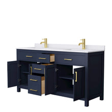 Load image into Gallery viewer, Wyndham Collection Vanity Wyndham Collection WCG242466DBLWCUNSMXX Beckett 66 Inch Double Bathroom Vanity in Dark Blue, White Cultured Marble Countertop, Undermount Square Sinks, No Mirror