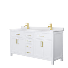 Load image into Gallery viewer, Wyndham Collection Vanity Wyndham Collection WCG242466DWGWCUNSMXX Beckett 66 Inch Double Bathroom Vanity in White, White Cultured Marble Countertop, Undermount Square Sinks, Brushed Gold Trim