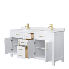 Load image into Gallery viewer, Wyndham Collection Vanity Wyndham Collection WCG242466DWGWCUNSMXX Beckett 66 Inch Double Bathroom Vanity in White, White Cultured Marble Countertop, Undermount Square Sinks, Brushed Gold Trim