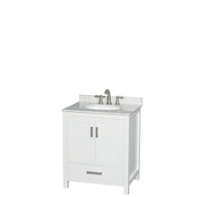 Load image into Gallery viewer, Wyndham Collection Vanity Wyndham Collection WCS141430SWHCMUNOMXX Sheffield 30 Inch Single Bathroom Vanity in White, White Carrara Marble Countertop, Undermount Oval Sink, and No Mirror