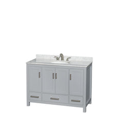 Load image into Gallery viewer, Wyndham Collection Vanity Wyndham Collection WCS141448SGYCMUNOMXX Sheffield 48 Inch Single Bathroom Vanity in Gray, White Carrara Marble Countertop, Undermount Oval Sink, and No Mirror