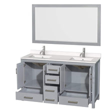 Load image into Gallery viewer, Wyndham Collection Vanity Wyndham Collection WCS141460DGYWQUNSM58 Sheffield 60 Inch Double Bathroom Vanity in Gray, White Quartz Countertop, Undermount Square Sinks, 58 Inch Mirror