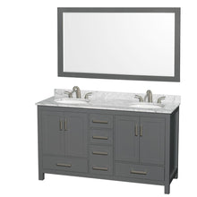 Load image into Gallery viewer, Wyndham Collection Vanity Wyndham Collection WCS141460DKGCMUNOM58 Sheffield 60 Inch Double Bathroom Vanity in Dark Gray, White Carrara Marble Countertop, Undermount Oval Sinks, and 58 Inch Mirror