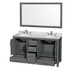 Load image into Gallery viewer, Wyndham Collection Vanity Wyndham Collection WCS141460DKGCMUNOM58 Sheffield 60 Inch Double Bathroom Vanity in Dark Gray, White Carrara Marble Countertop, Undermount Oval Sinks, and 58 Inch Mirror