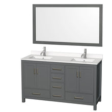 Load image into Gallery viewer, Wyndham Collection Vanity Wyndham Collection WCS141460DKGWQUNSM58 Sheffield 60 Inch Double Bathroom Vanity in Dark Gray, White Quartz Countertop, Undermount Square Sinks, 58 Inch Mirror