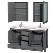 Load image into Gallery viewer, Wyndham Collection Vanity Wyndham Collection WCS141460DKGWQUNSMED Sheffield 60 Inch Double Bathroom Vanity in Dark Gray, White Quartz Countertop, Undermount Square Sinks, Medicine Cabinets