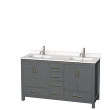 Load image into Gallery viewer, Wyndham Collection Vanity Wyndham Collection WCS141460DKGWQUNSMXX Sheffield 60 Inch Double Bathroom Vanity in Dark Gray, White Quartz Countertop, Undermount Square Sinks, No Mirror