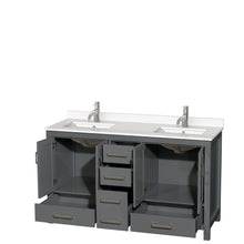 Load image into Gallery viewer, Wyndham Collection Vanity Wyndham Collection WCS141460DKGWQUNSMXX Sheffield 60 Inch Double Bathroom Vanity in Dark Gray, White Quartz Countertop, Undermount Square Sinks, No Mirror