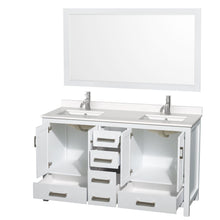 Load image into Gallery viewer, Wyndham Collection Vanity Wyndham Collection WCS141460DWHWQUNSM58 Sheffield 60 Inch Double Bathroom Vanity in White, White Quartz Countertop, Undermount Square Sinks, 58 Inch Mirror