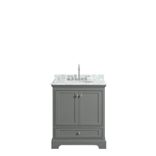 Load image into Gallery viewer, Wyndham Collection Vanity Wyndham Collection WCS202030SKGCMUNOMXX Deborah 30 Inch Single Bathroom Vanity in Dark Gray, White Carrara Marble Countertop, Undermount Oval Sink, and No Mirror