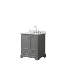 Load image into Gallery viewer, Wyndham Collection Vanity Wyndham Collection WCS202030SKGCMUNOMXX Deborah 30 Inch Single Bathroom Vanity in Dark Gray, White Carrara Marble Countertop, Undermount Oval Sink, and No Mirror