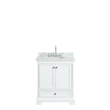 Load image into Gallery viewer, Wyndham Collection Vanity Wyndham Collection WCS202030SWHCMUNOMXX Deborah 30 Inch Single Bathroom Vanity in White, White Carrara Marble Countertop, Undermount Oval Sink, and No Mirror