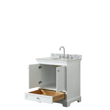 Load image into Gallery viewer, Wyndham Collection Vanity Wyndham Collection WCS202030SWHCMUNOMXX Deborah 30 Inch Single Bathroom Vanity in White, White Carrara Marble Countertop, Undermount Oval Sink, and No Mirror