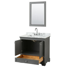 Load image into Gallery viewer, Wyndham Collection Vanity Wyndham Collection WCS202036SKGCMUNSM24 Deborah 36 Inch Single Bathroom Vanity in Dark Gray, White Carrara Marble Countertop, Undermount Square Sink, and 24 Inch Mirror