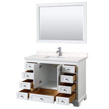 Load image into Gallery viewer, Wyndham Collection Vanity Wyndham Collection WCS202048SWHC2UNSM46 Deborah 48 Inch Single Bathroom Vanity in White, Light-Vein Carrara Cultured Marble Countertop, Undermount Square Sink, 46 Inch Mirror