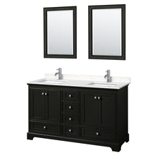 Load image into Gallery viewer, Wyndham Collection Vanity Wyndham Collection WCS202060DDEC2UNSM24 Deborah 60 Inch Double Bathroom Vanity in Dark Espresso, Light-Vein Carrara Cultured Marble Countertop, Undermount Square Sinks, 24 Inch Mirrors