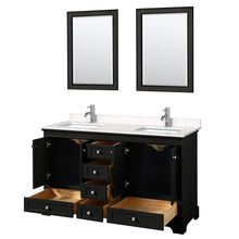 Load image into Gallery viewer, Wyndham Collection Vanity Wyndham Collection WCS202060DDEC2UNSM24 Deborah 60 Inch Double Bathroom Vanity in Dark Espresso, Light-Vein Carrara Cultured Marble Countertop, Undermount Square Sinks, 24 Inch Mirrors