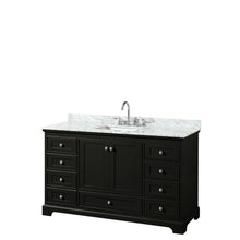 Load image into Gallery viewer, Wyndham Collection Vanity Wyndham Collection WCS202060SDECMUNSMXX Deborah 60 Inch Single Bathroom Vanity in Dark Espresso, White Carrara Marble Countertop, Undermount Square Sink, and No Mirror