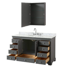 Load image into Gallery viewer, Wyndham Collection Vanity Wyndham Collection WCS202060SKGCMUNOMED Deborah 60 Inch Single Bathroom Vanity in Dark Gray, White Carrara Marble Countertop, Undermount Oval Sink, and Medicine Cabinet