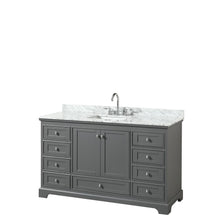 Load image into Gallery viewer, Wyndham Collection Vanity Wyndham Collection WCS202060SKGCMUNSMXX Deborah 60 Inch Single Bathroom Vanity in Dark Gray, White Carrara Marble Countertop, Undermount Square Sink, and No Mirror